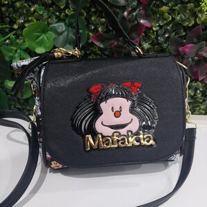 Black Crossbody Bag with Character Applique